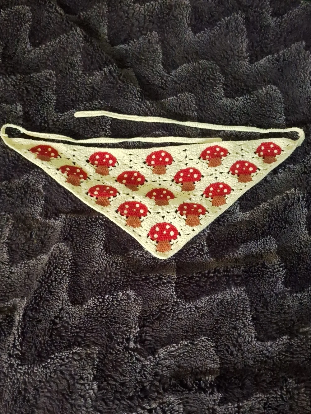 Crocheted Mushroom Handmade Triangle Bandana in Cream & Red